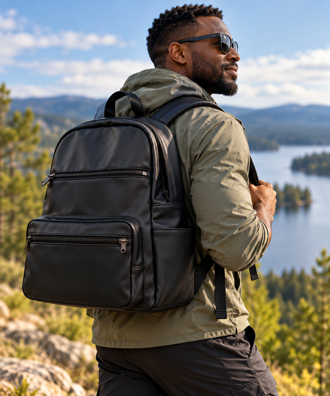 Metro Black Laptop Backpack – Large Faux Leather Backpack