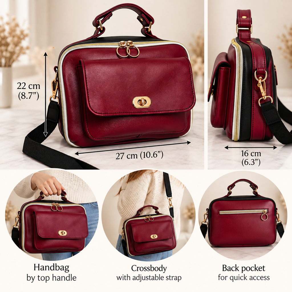 Burgundy Faux Leather Handbag & Crossbody Bag