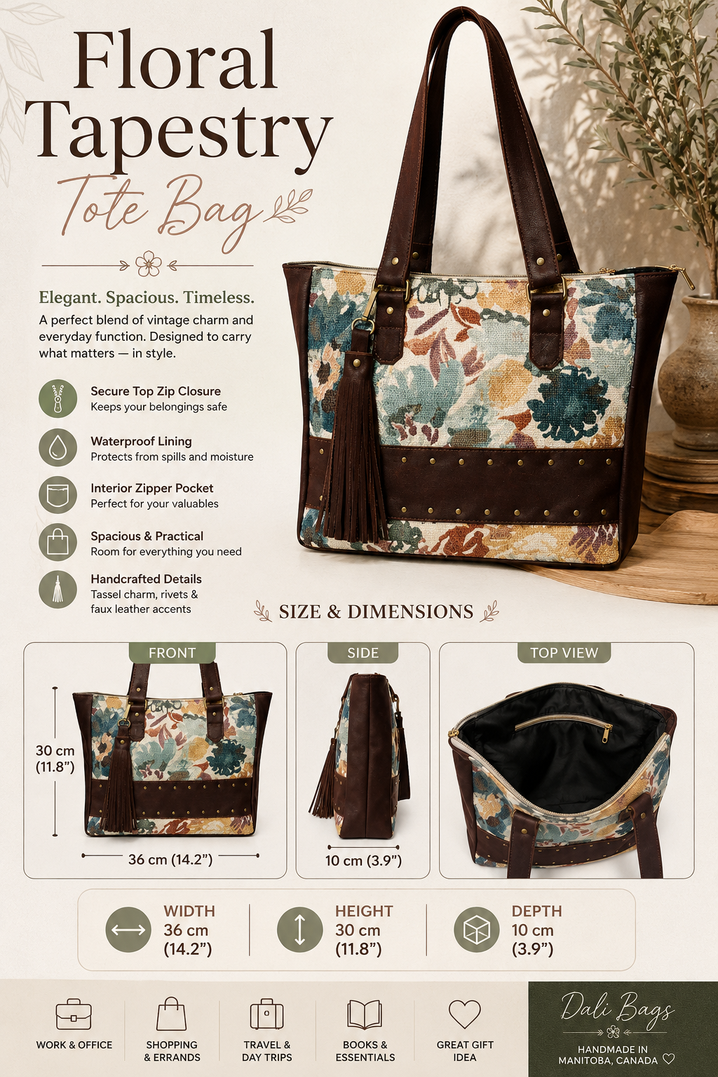 Floral Tapestry Tote Bag – Large Everyday Carryall
