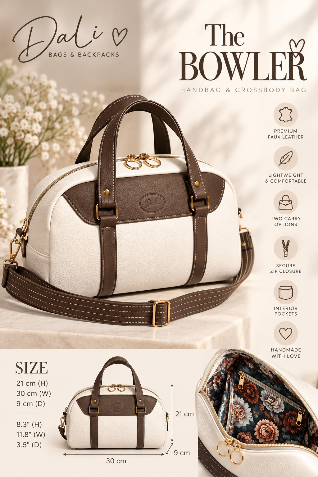 White and Mocha Cross-body Bag