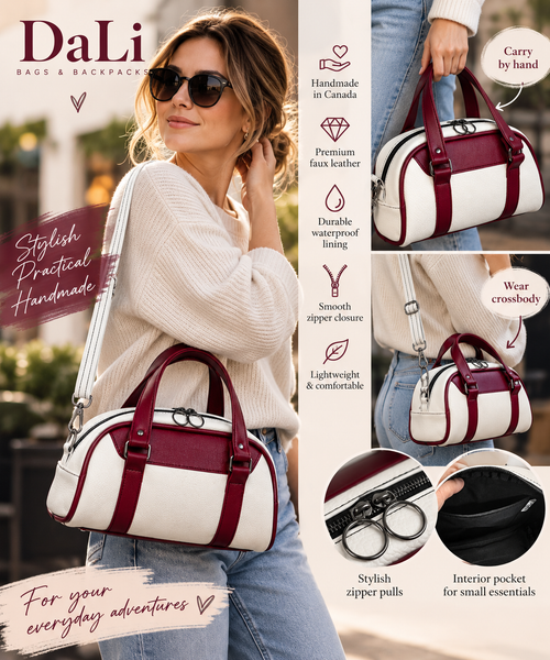 Bordeaux Retro Convertible Handbag - White & Burgundy