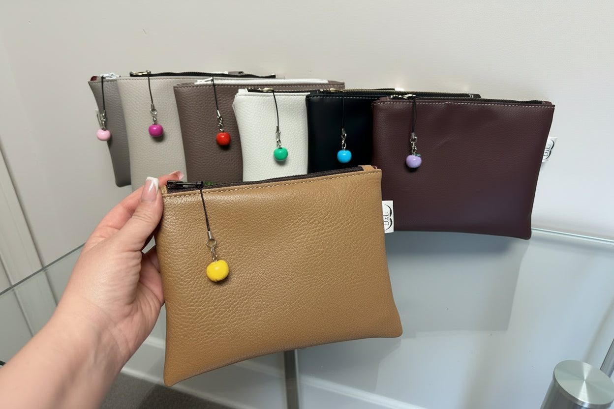 Handmade Faux Leather Pouch with Apple Charm