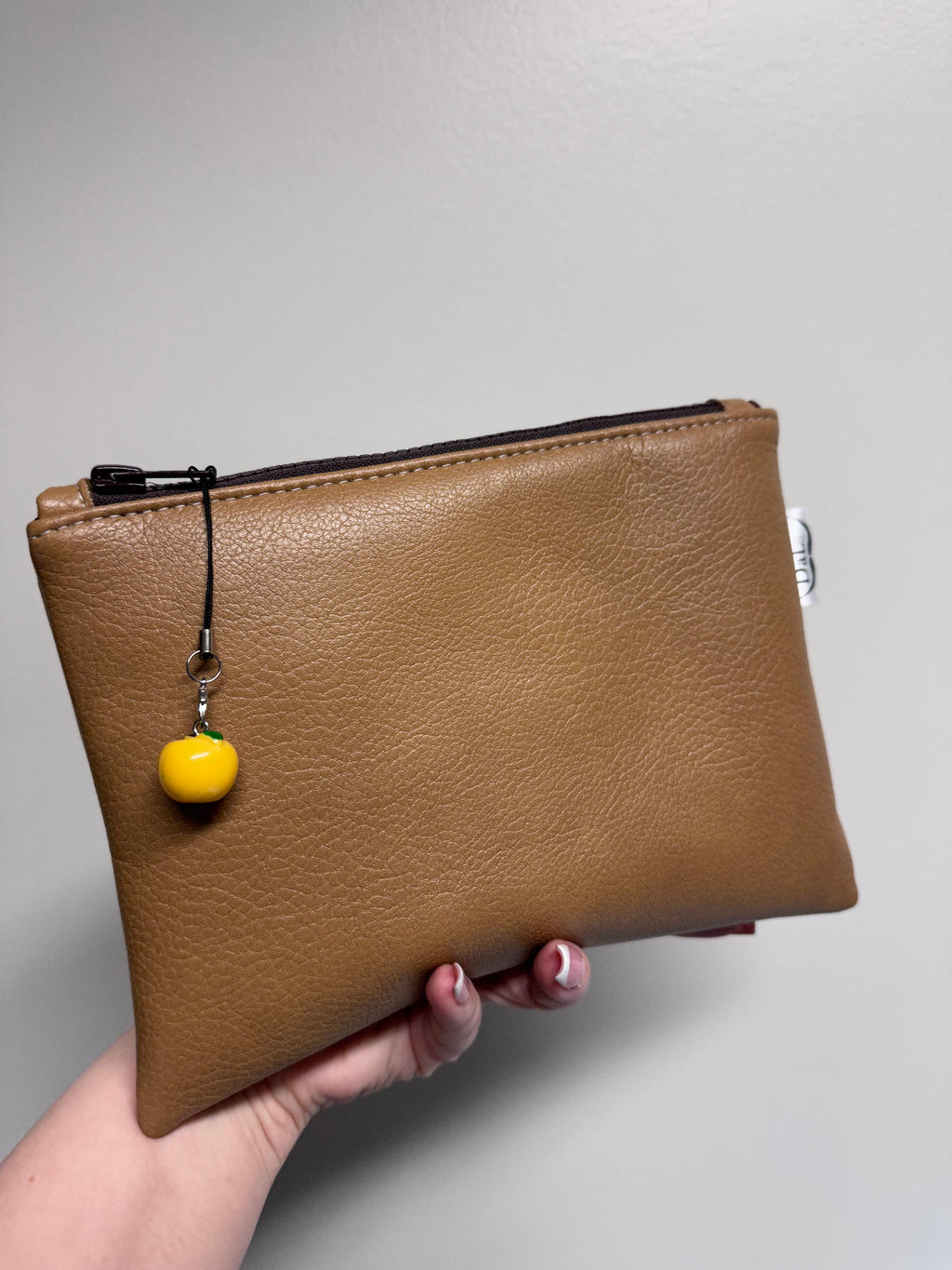 Handmade Faux Leather Pouch with Apple Charm