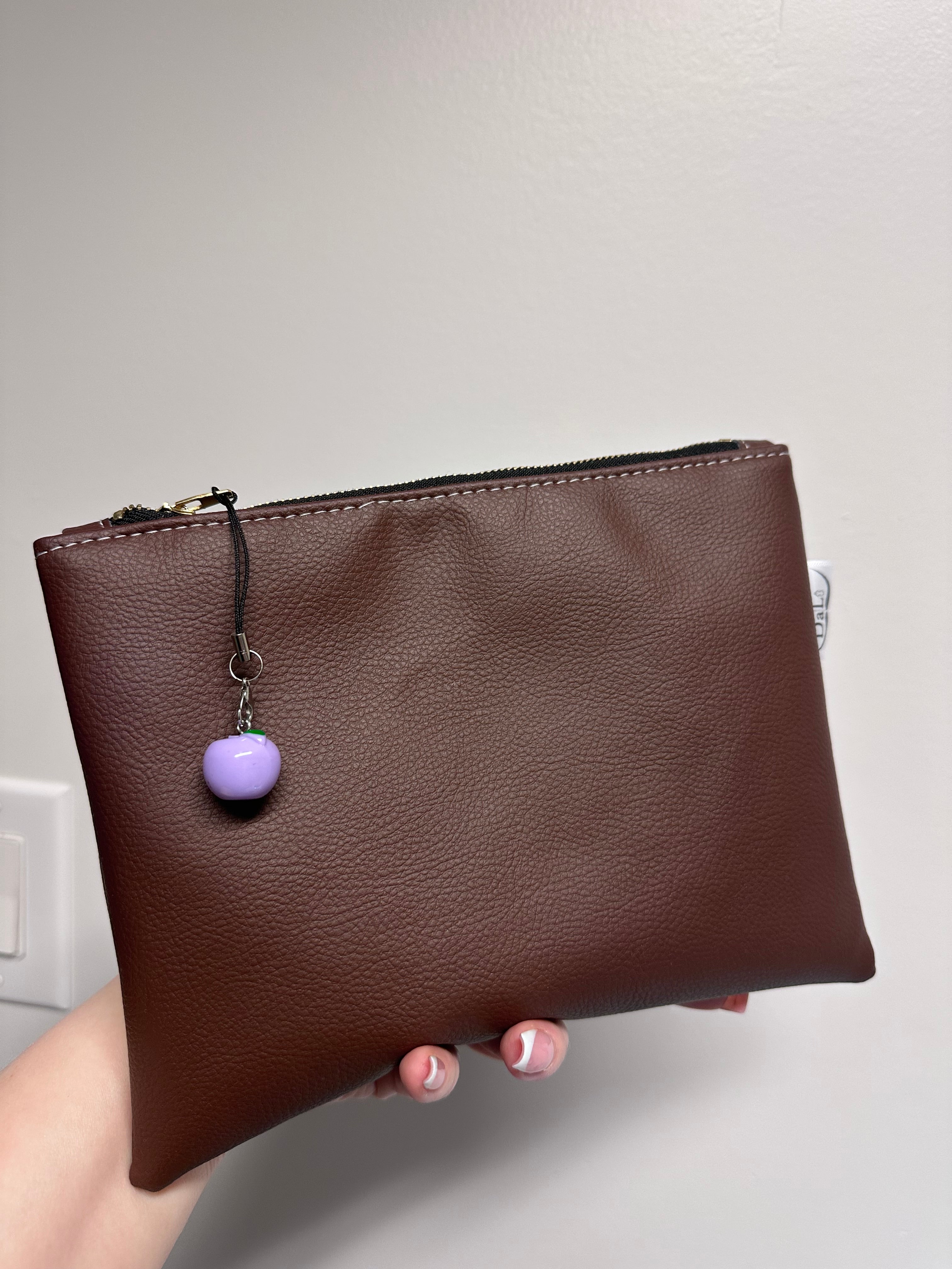 Handmade Faux Leather Pouch with Apple Charm