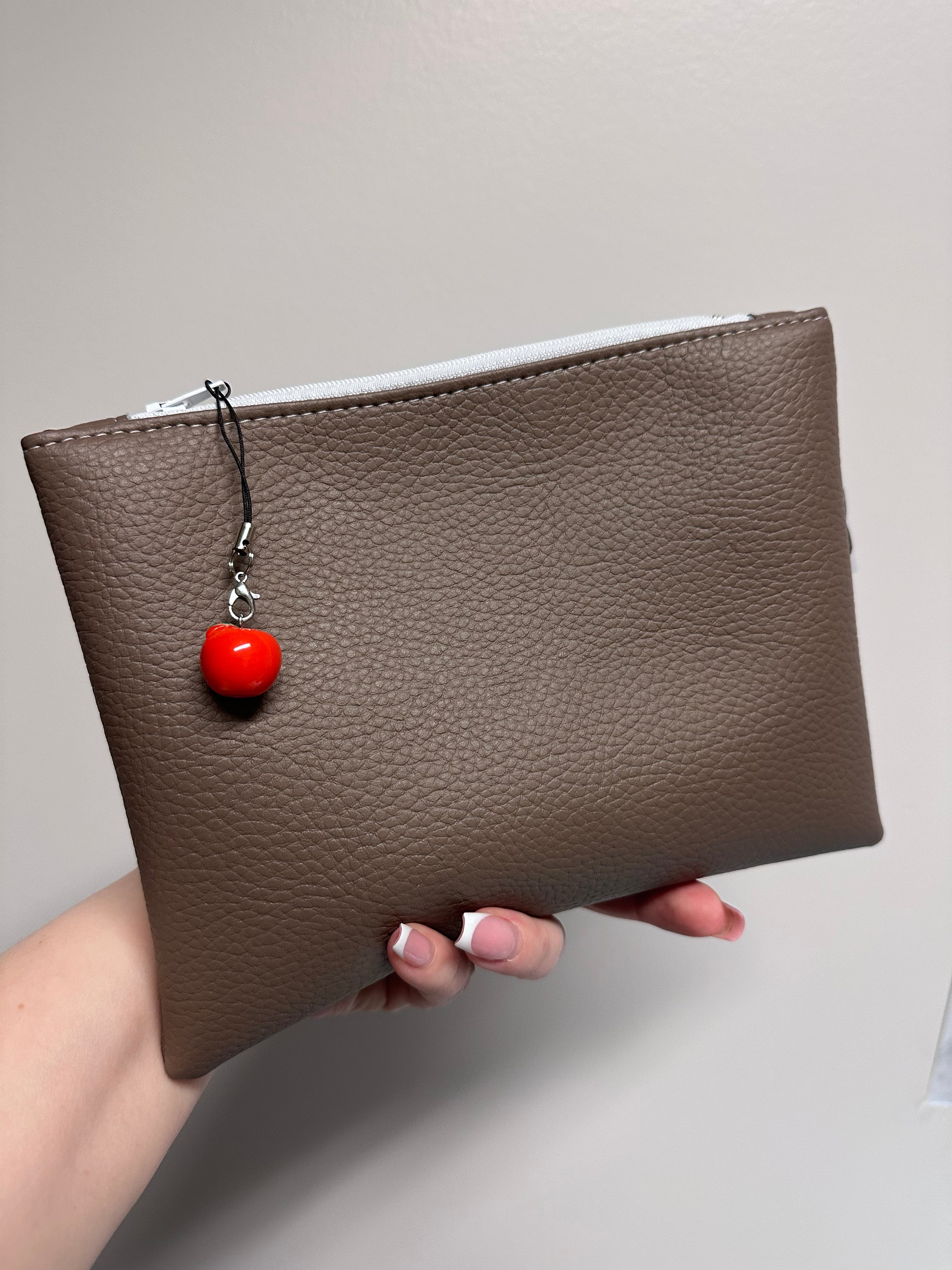 Handmade Faux Leather Pouch with Apple Charm