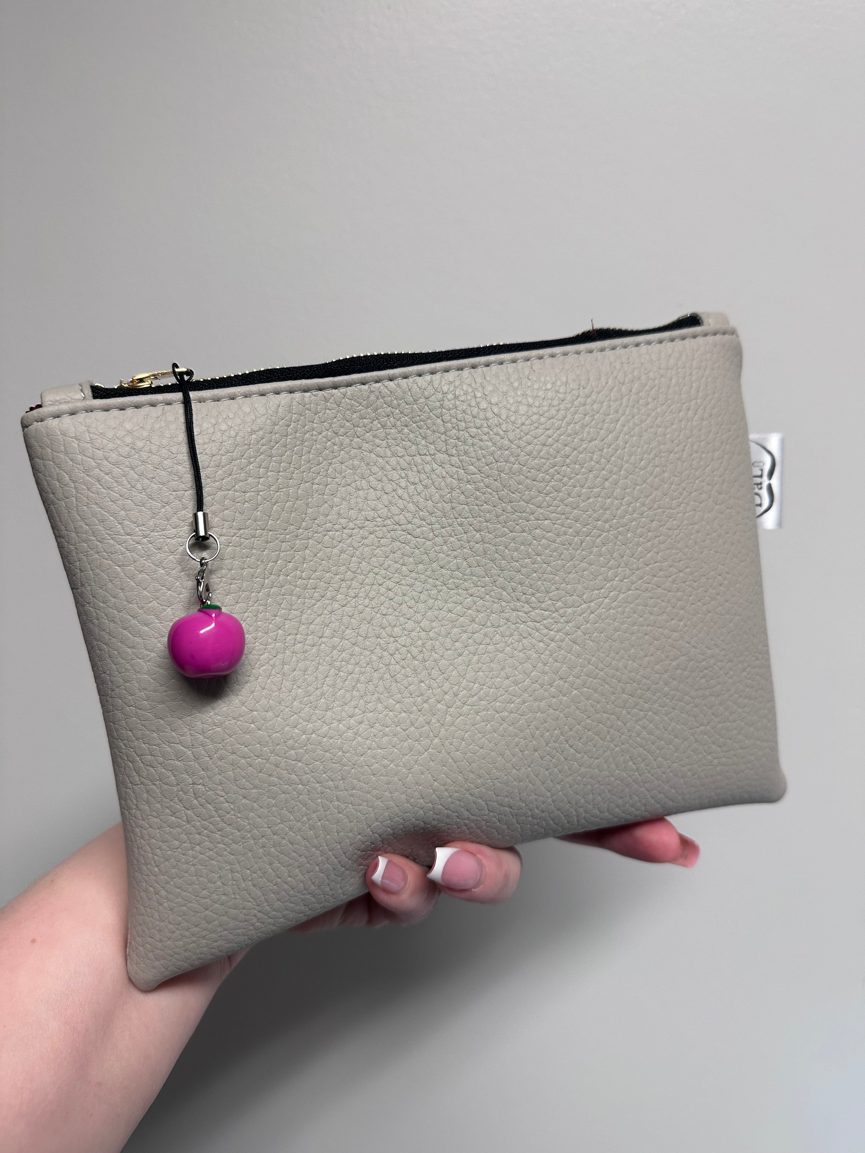 Handmade Faux Leather Pouch with Apple Charm