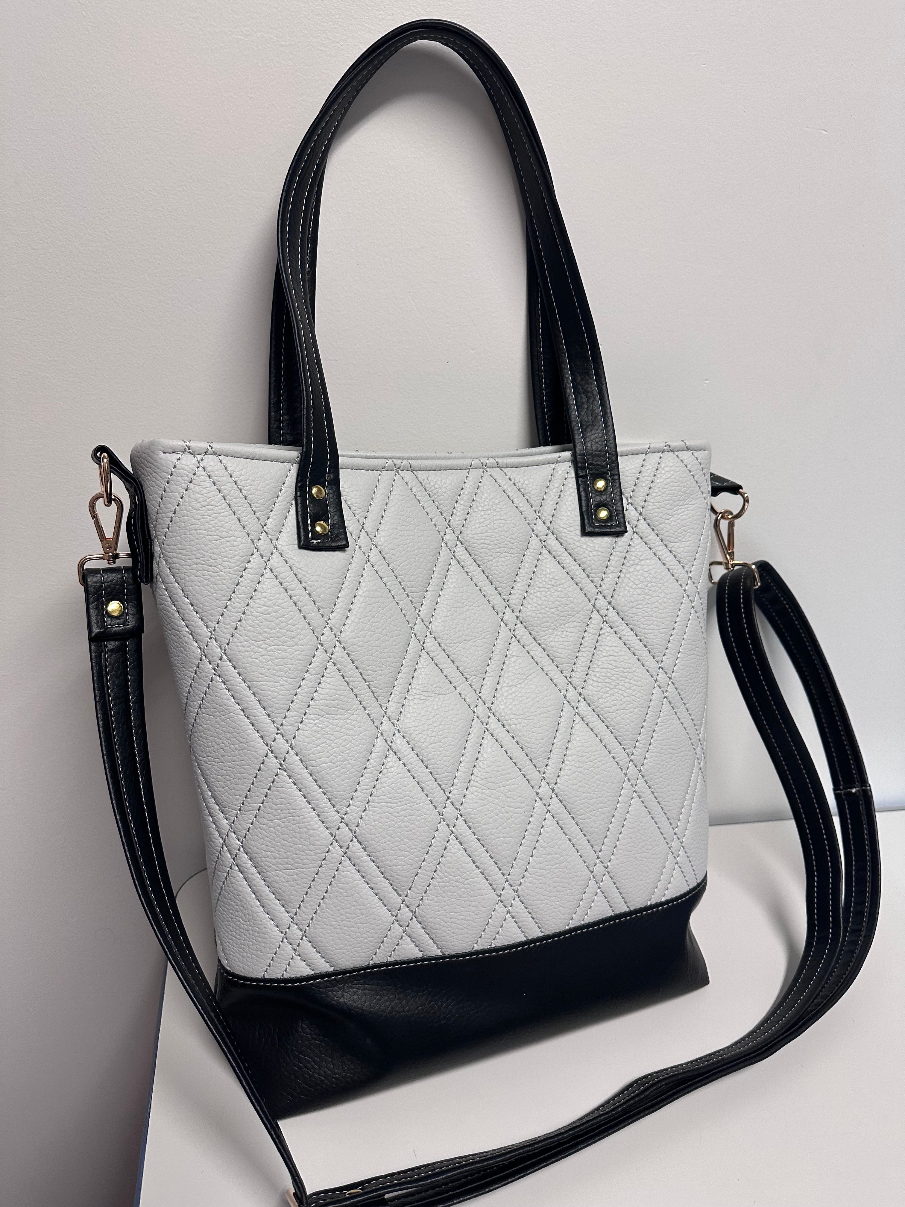 Elegant Quilted Faux Leather Tote Bag – Black & Ivory Crossbody Purse