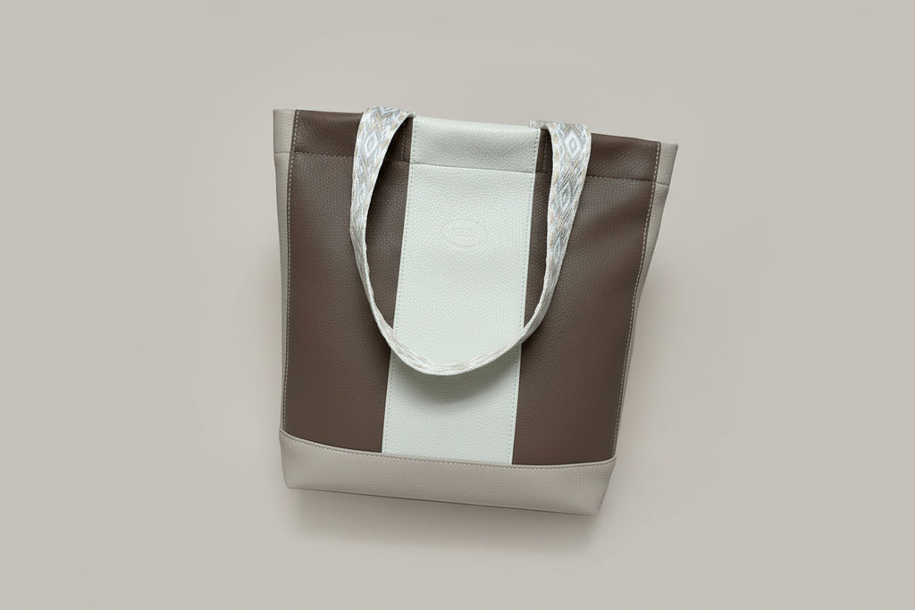 Brown And White Handmade Vegan Leather Bag 