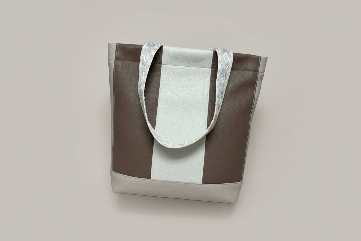 Brown And White Handmade Vegan Leather Bag 