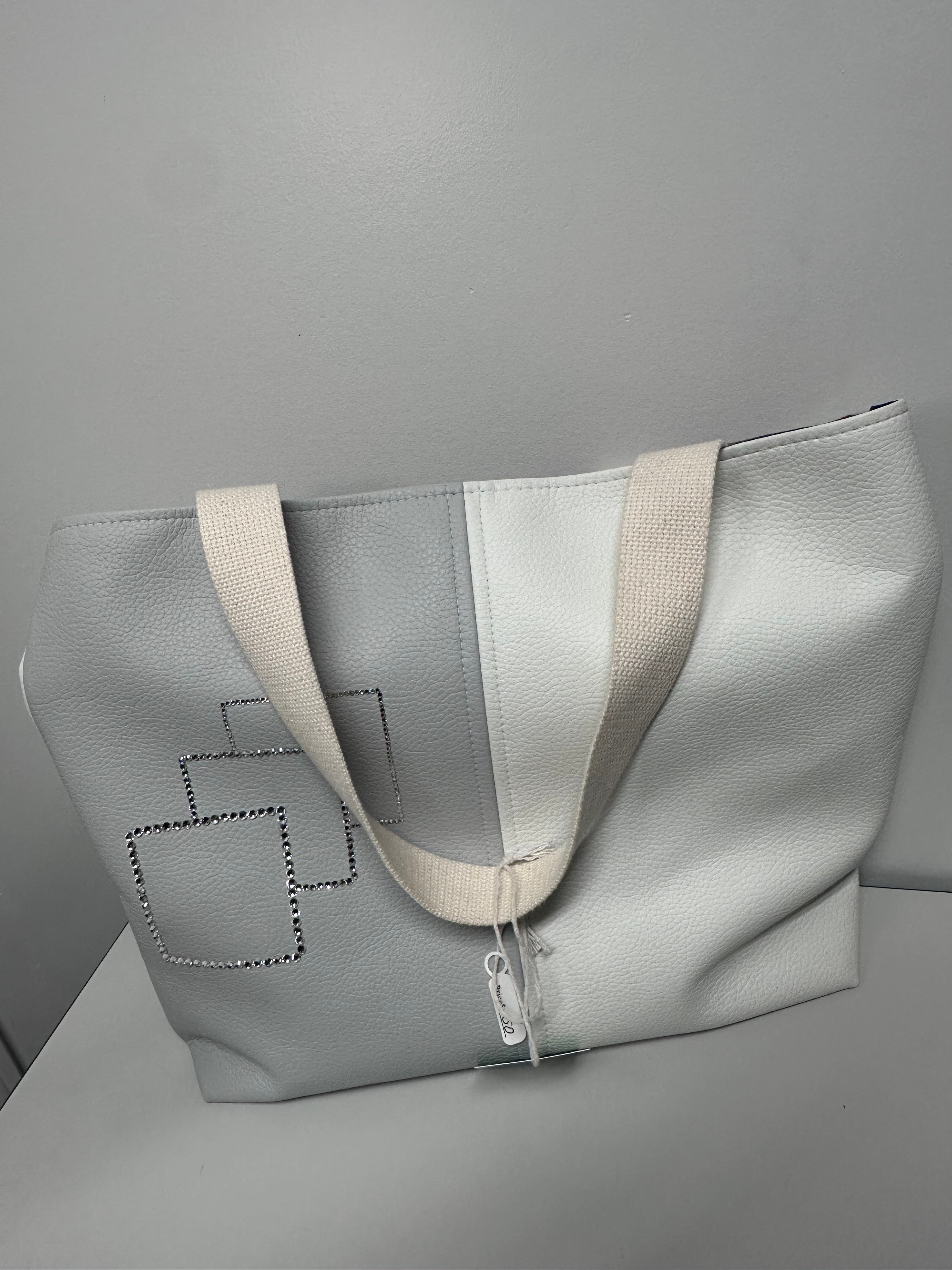 Minimalist White And Grey Tote Bag - Everyday Handmade Faux Leather Carryall