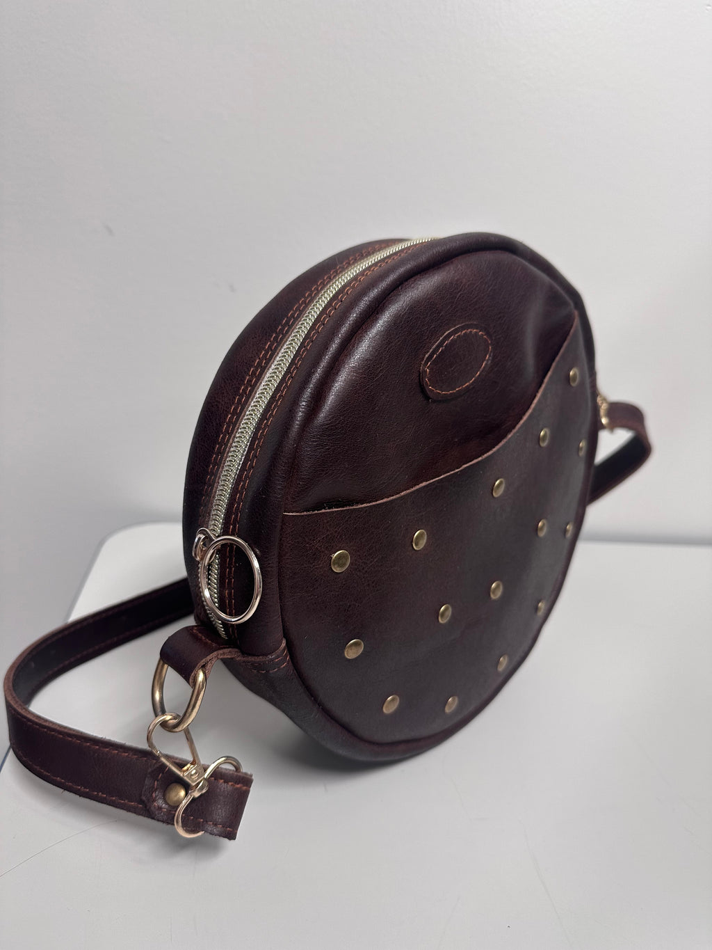Handmade Genuine Leather Brown Studded Crossbody Bag