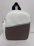 Handmade Faux Leather Backpack – Two-Tone Tan & White Minimalist Backpack with Tablet & Bottle Holder