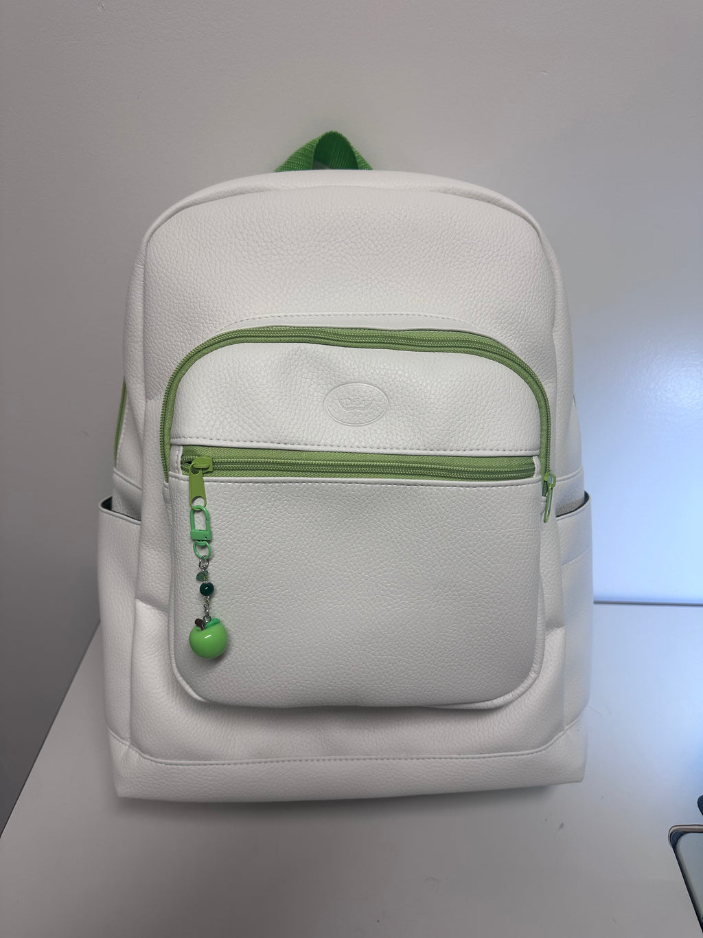 Handmade Large Backpack – White & Green Faux Leather Travel Backpack