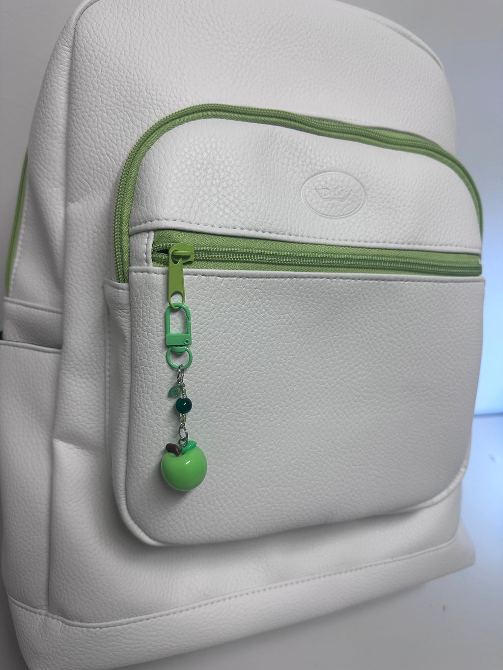 Handmade Large Backpack – White & Green Faux Leather Travel Backpack