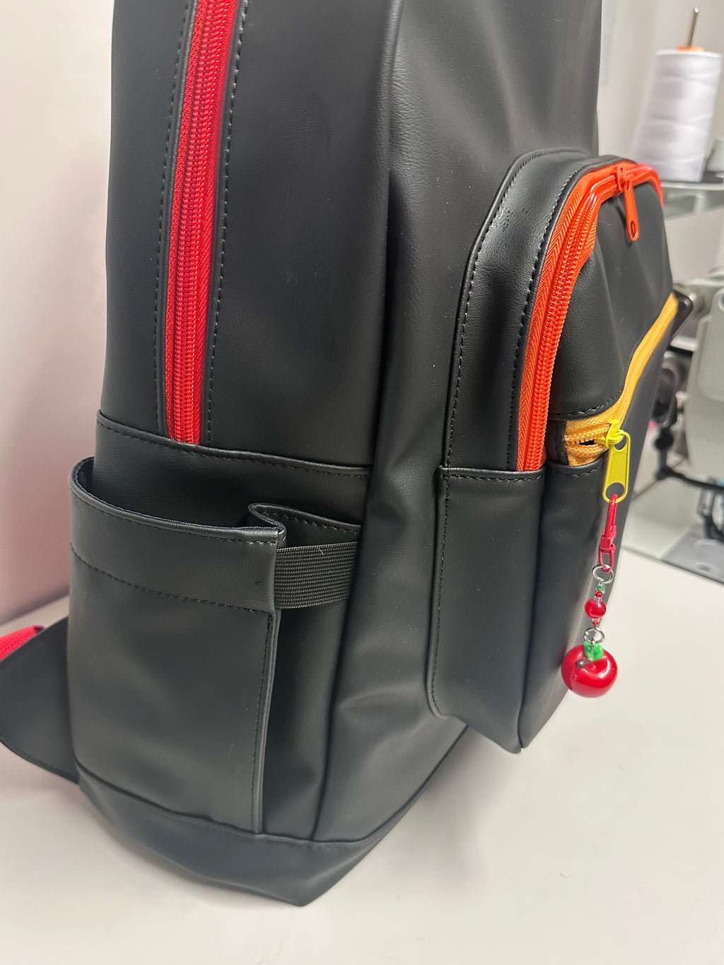 Handmade Large Faux Leather Backpack – Black with Bright Color Accents