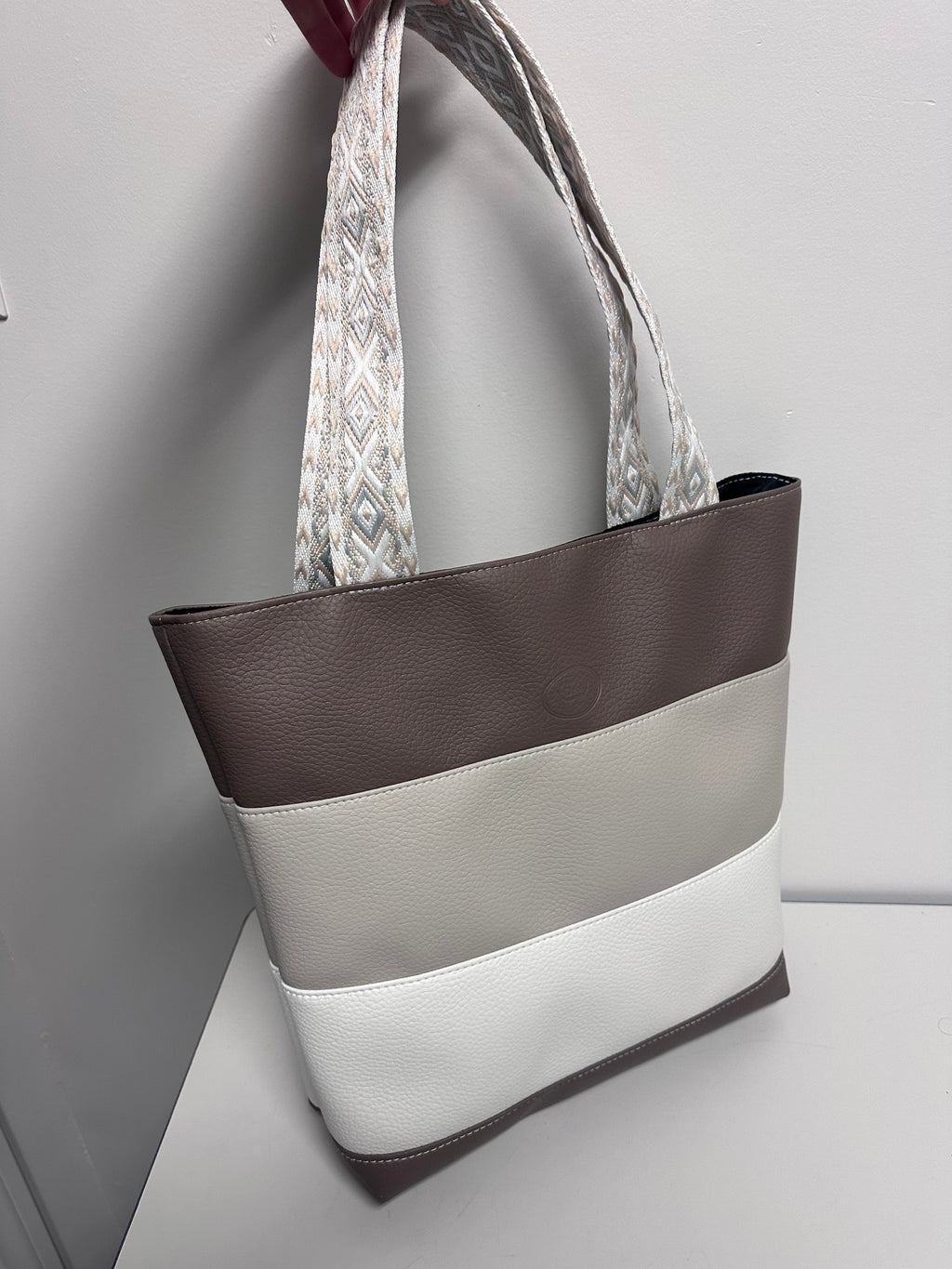 Handmade Faux Leather Tote Bag – Neutral Color Block