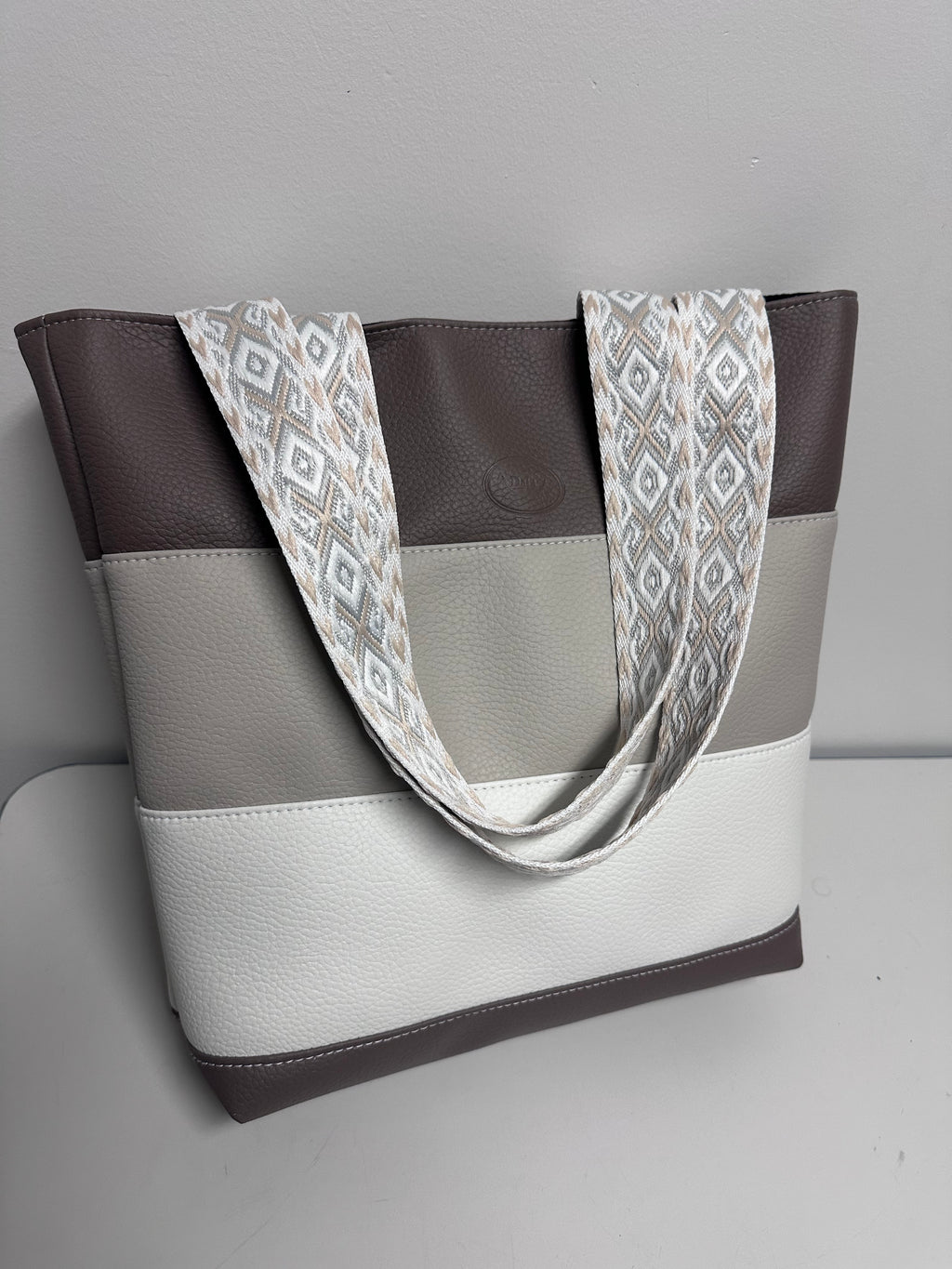 Handmade Faux Leather Tote Bag – Neutral Color Block