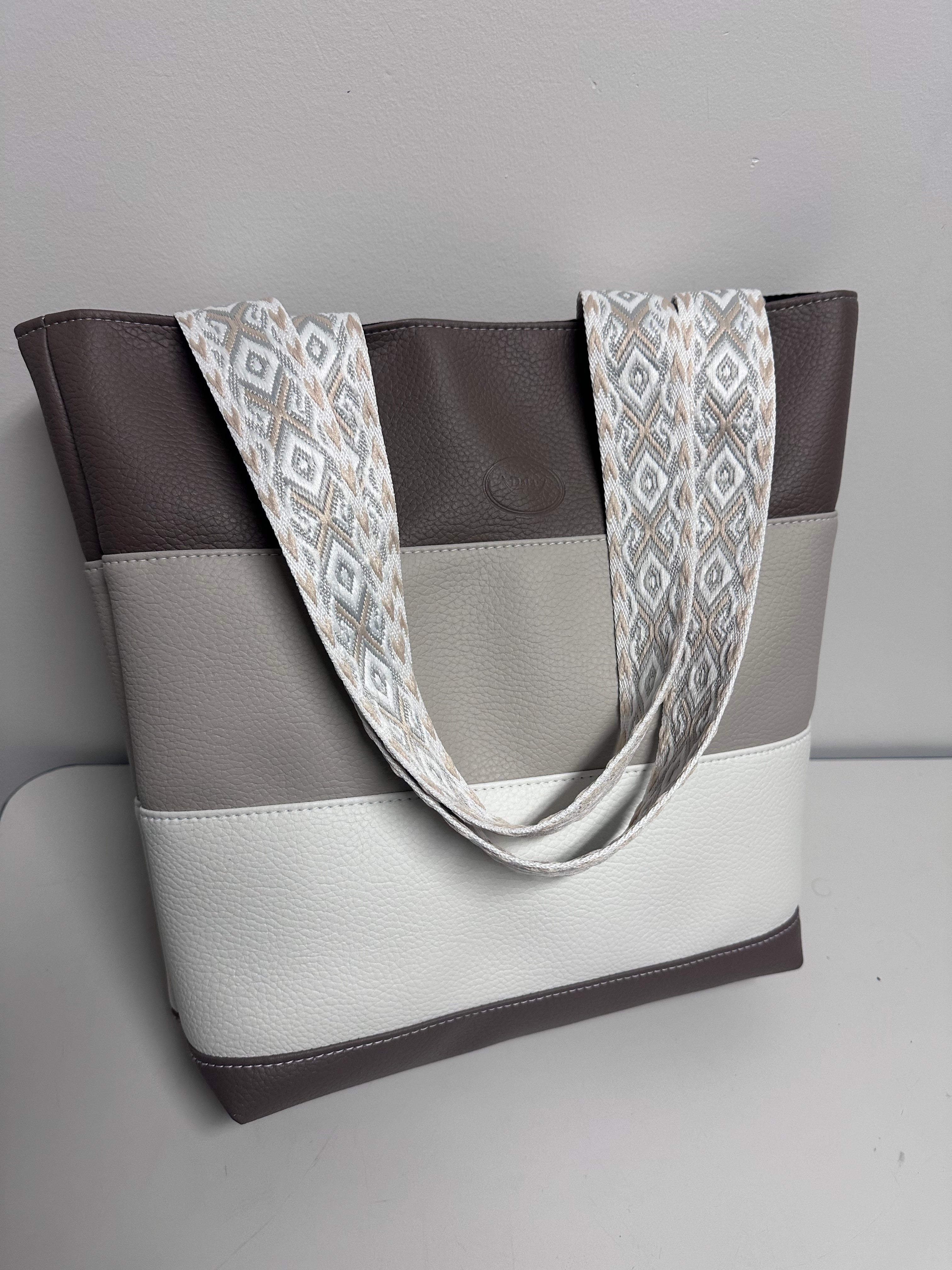 Handmade Faux Leather Tote Bag – Neutral Color Block