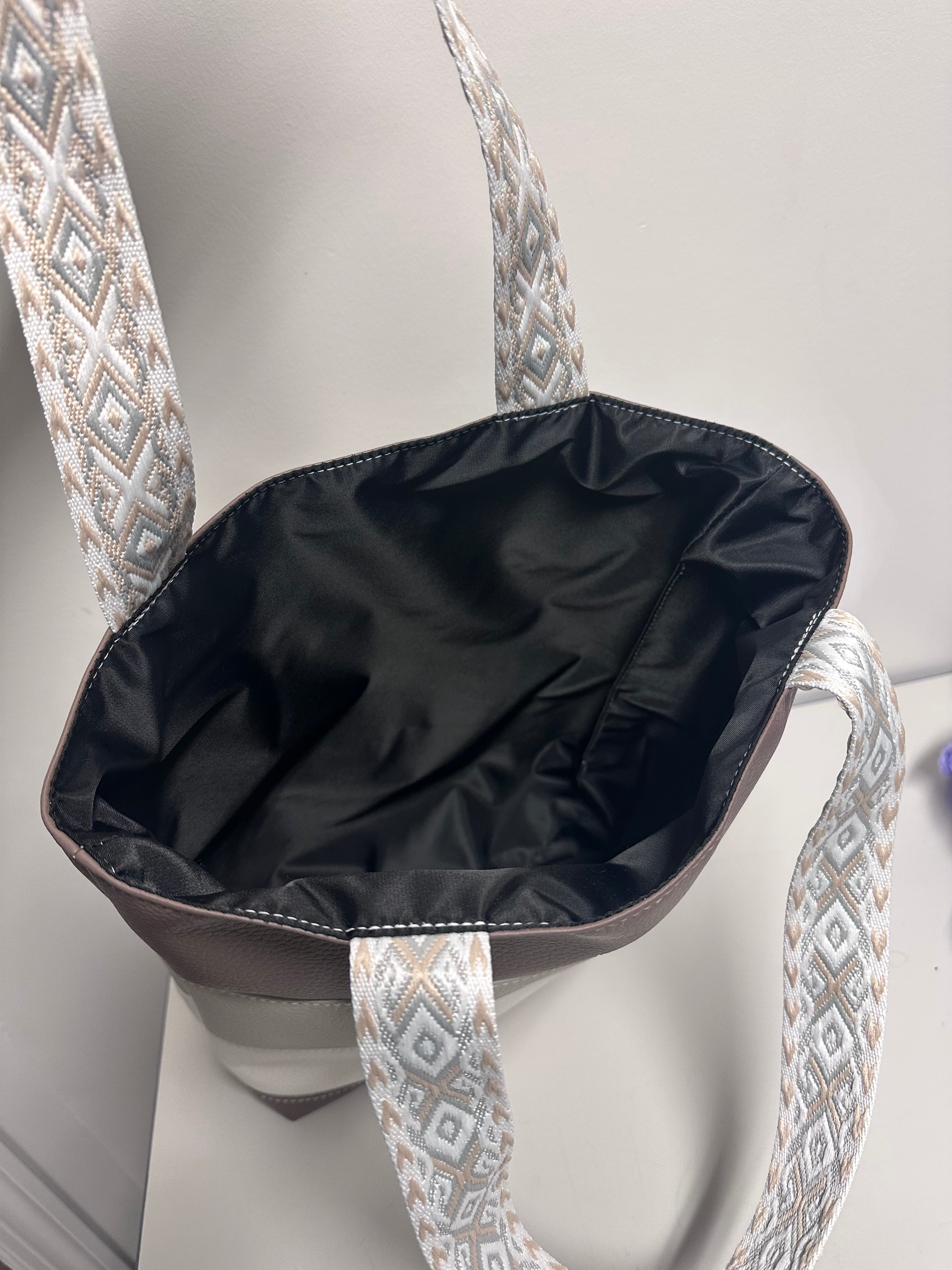 Handmade Faux Leather Tote Bag – Neutral Color Block