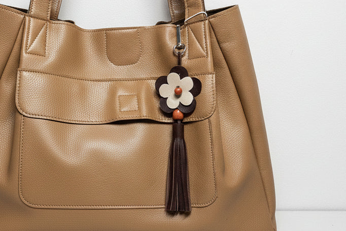 Leather Floral Bag Charm | Minimal Keychain Accessory
