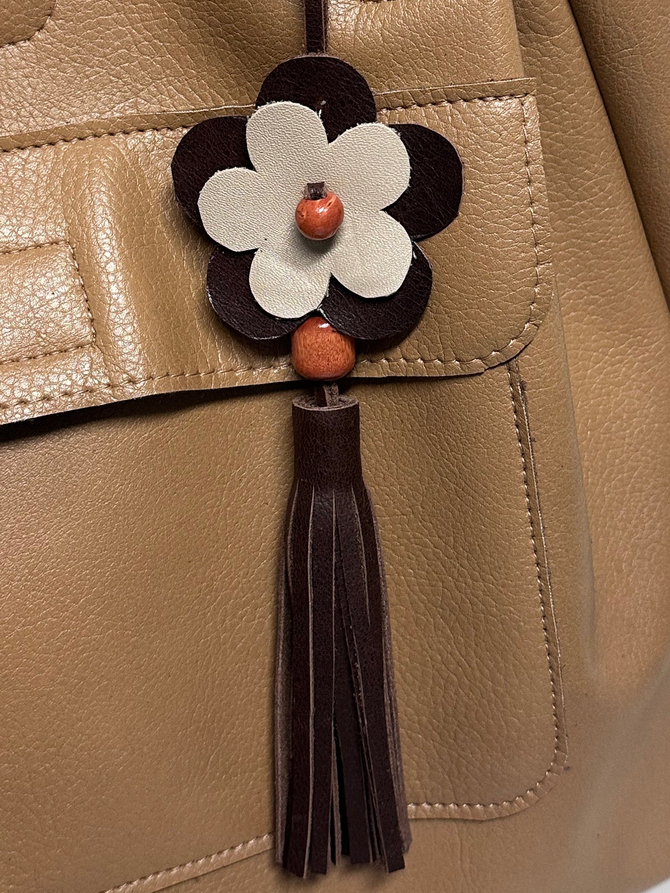 Leather Floral Bag Charm | Minimal Keychain Accessory