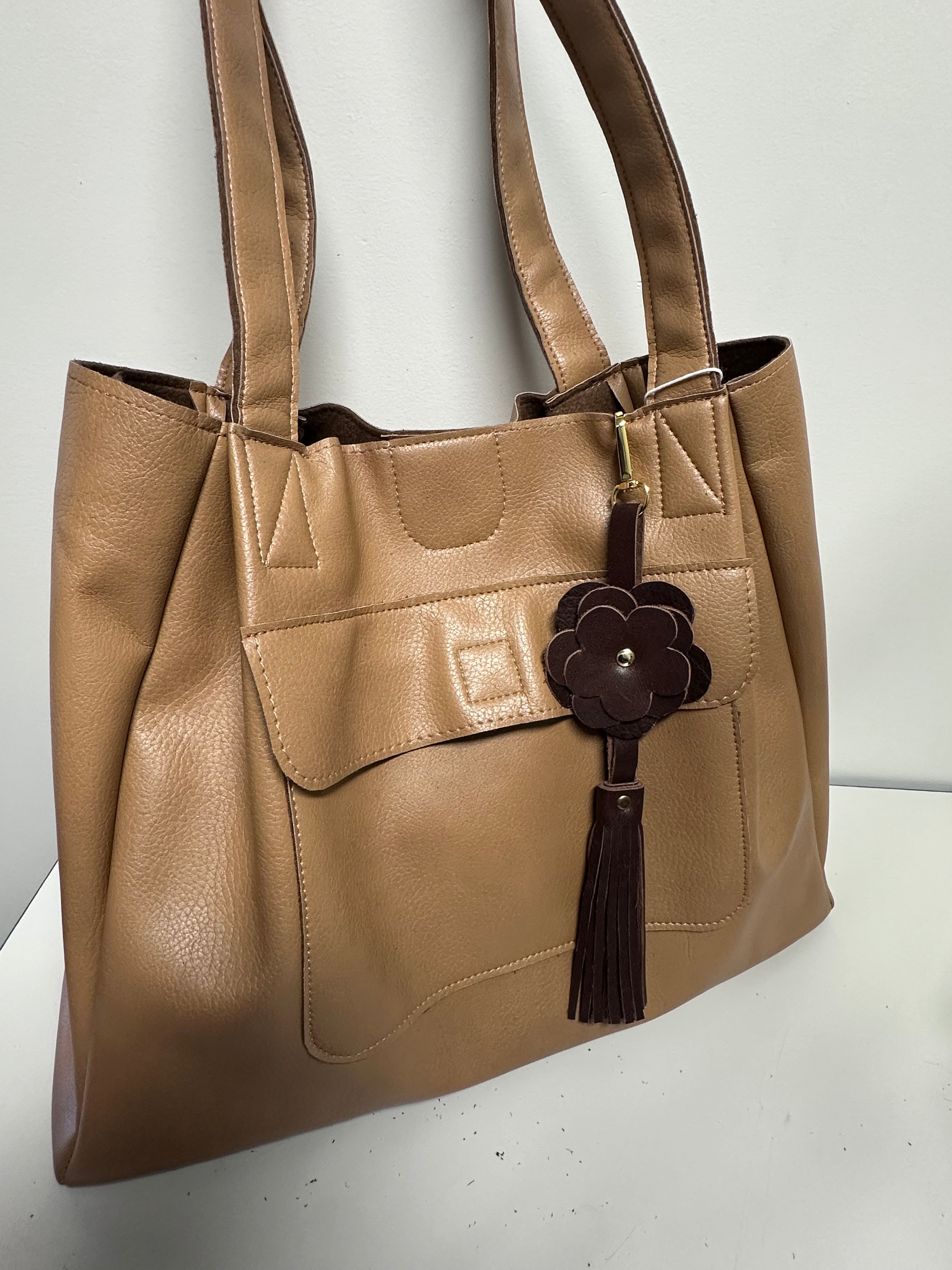 Leather Floral Bag Charm | Minimal Keychain Accessory