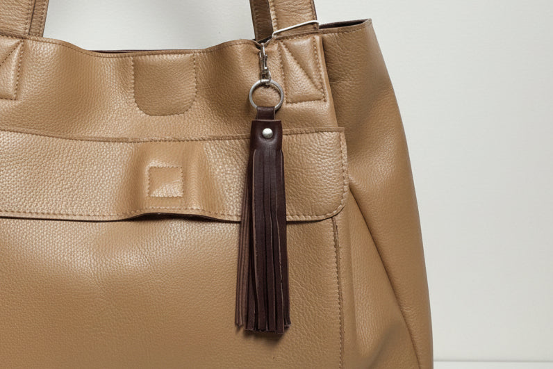 Leather Tassel Bag Charm | Minimal Keychain Accessory