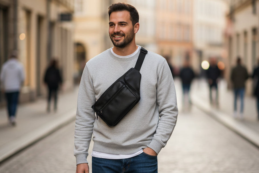 Faux Leather Waist Bag – Multi Pocket Everyday Hands Free Bag
