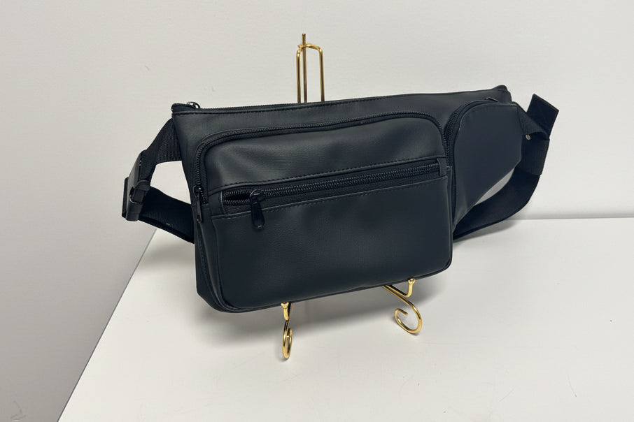 Faux Leather Waist Bag – Multi Pocket Everyday Hands Free Bag