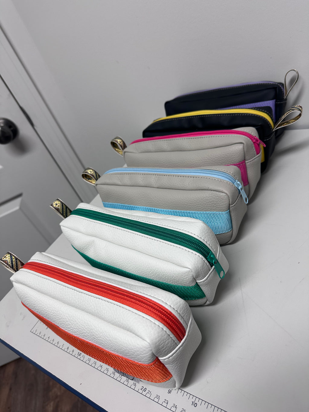 Faux Leather Mini Bag / Pencil Case – Modern Stripe Design