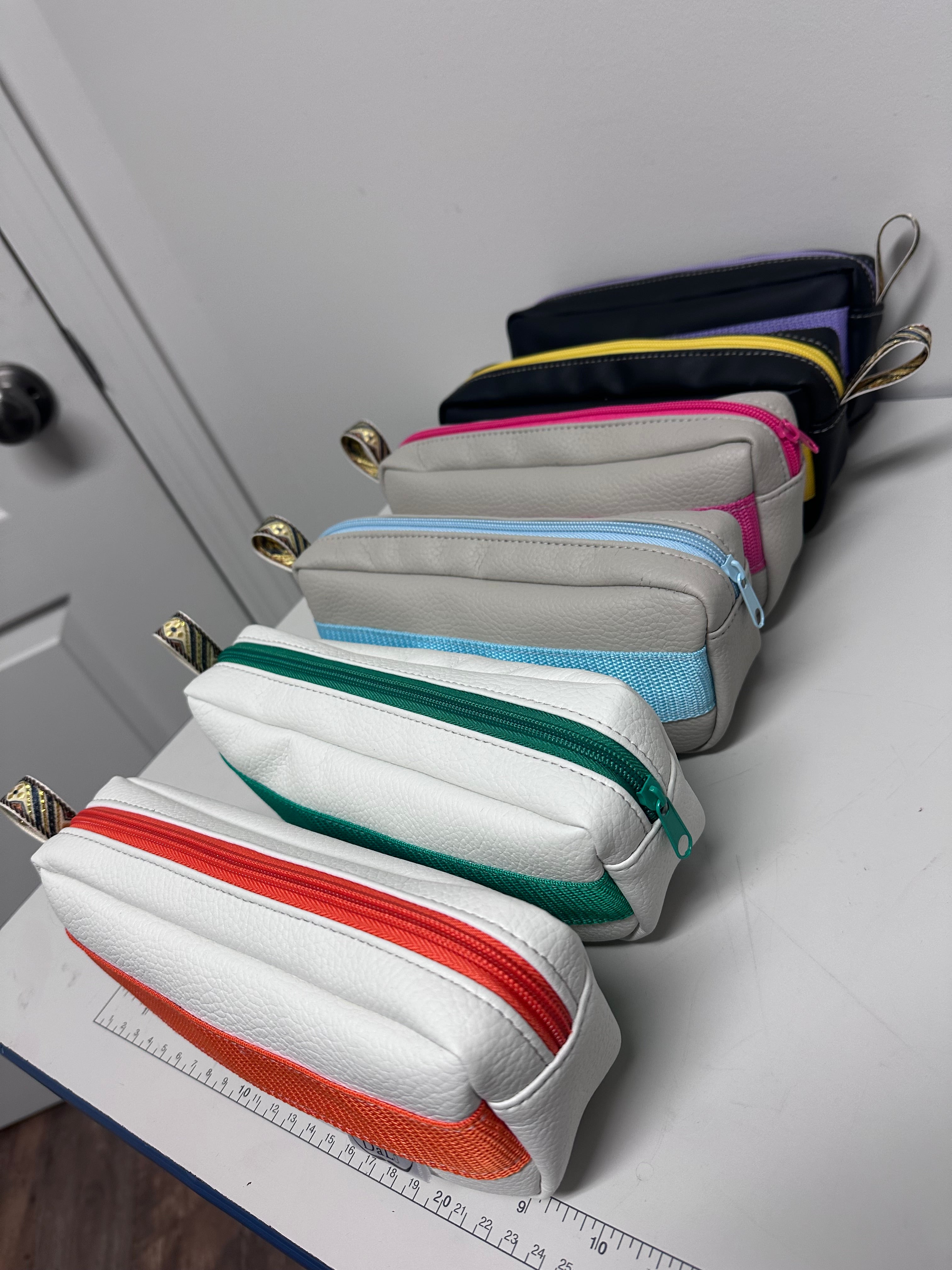 Faux Leather Mini Bag / Pencil Case – Modern Stripe Design