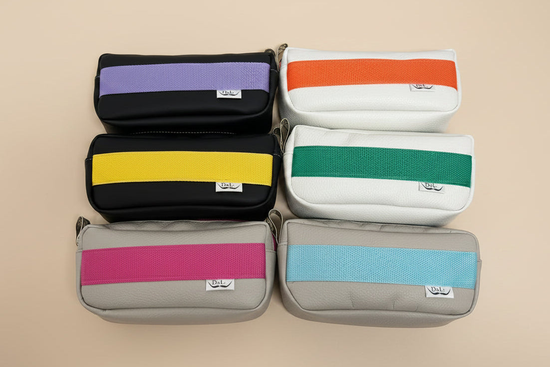 Faux Leather Mini Bag / Pencil Case – Modern Stripe Design