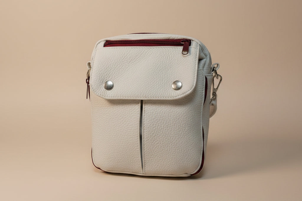 White Faux Leather Crossbody Organizer Bag
