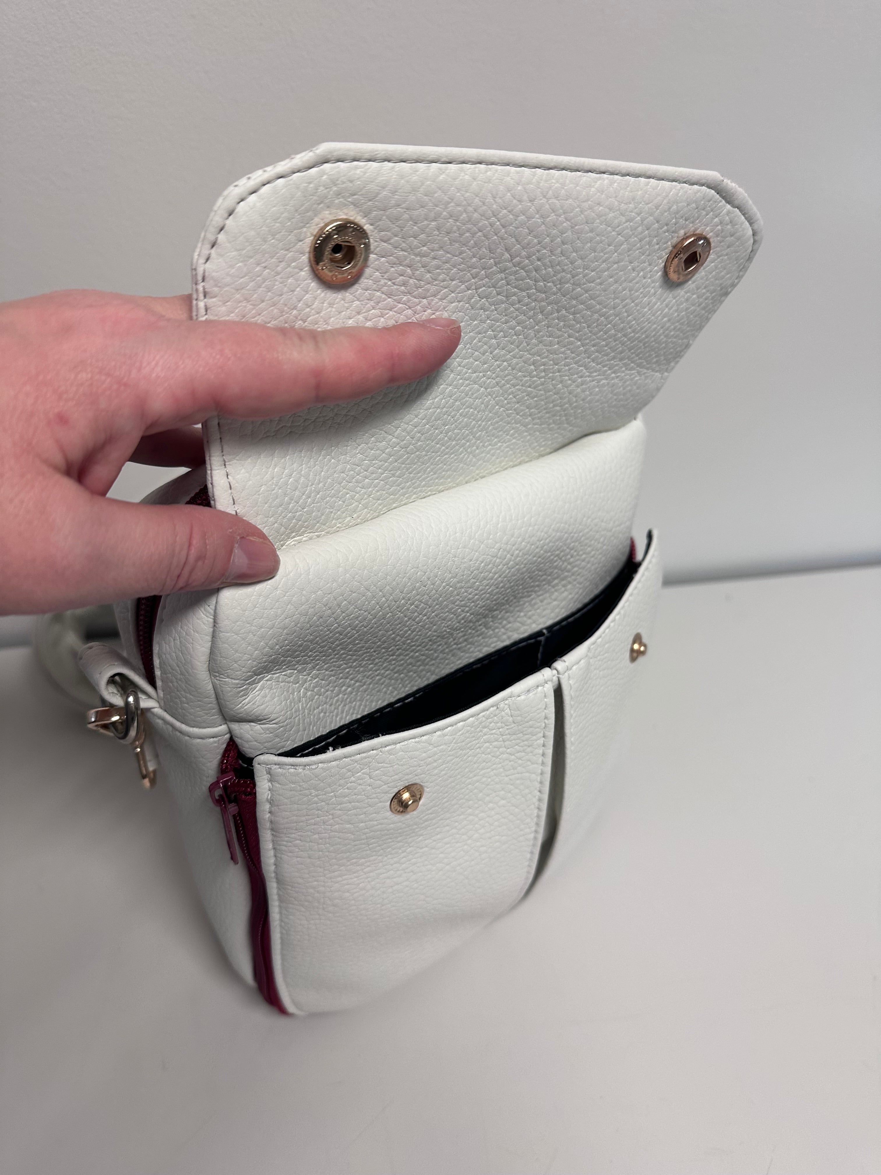 White Faux Leather Crossbody Organizer Bag