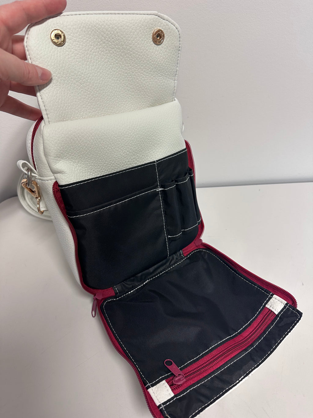 White Faux Leather Crossbody Organizer Bag