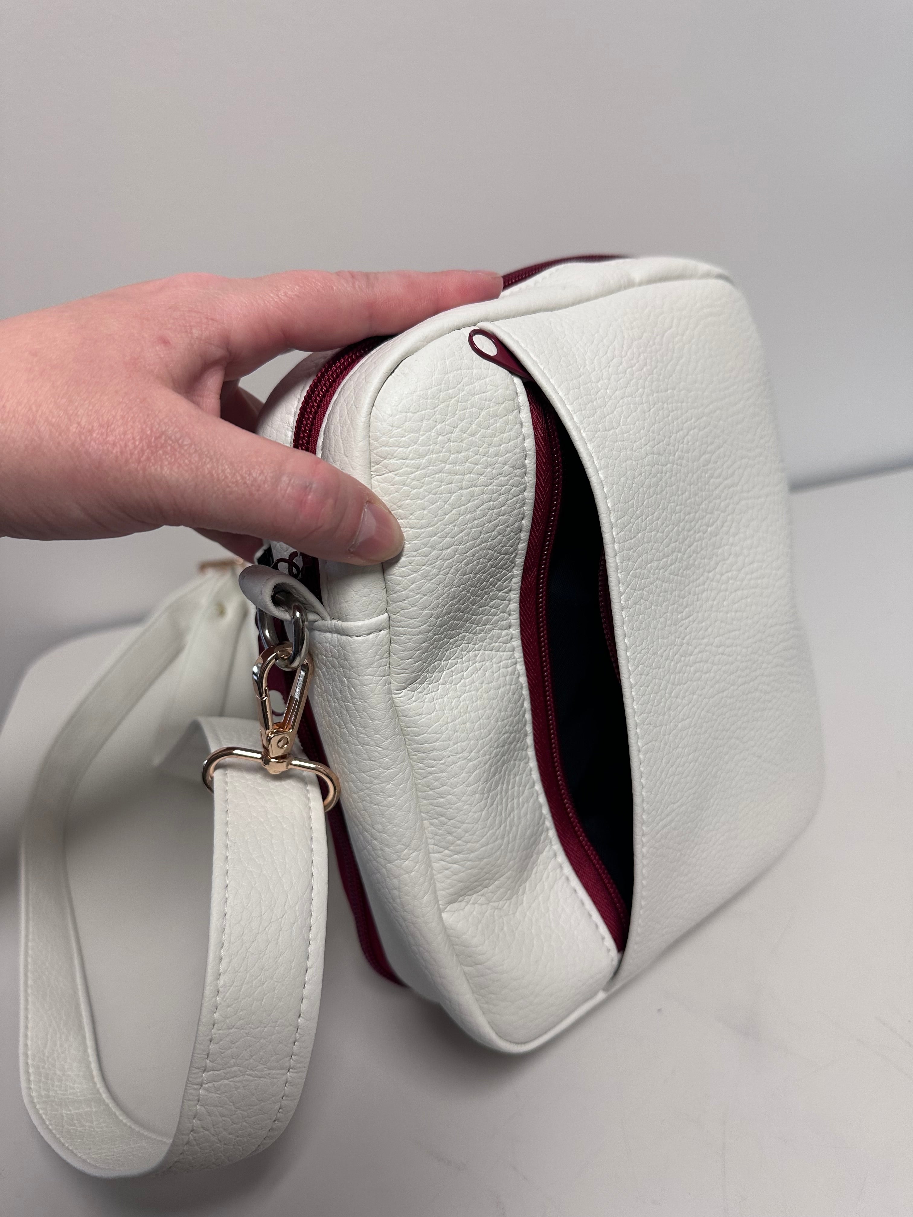 White Faux Leather Crossbody Organizer Bag