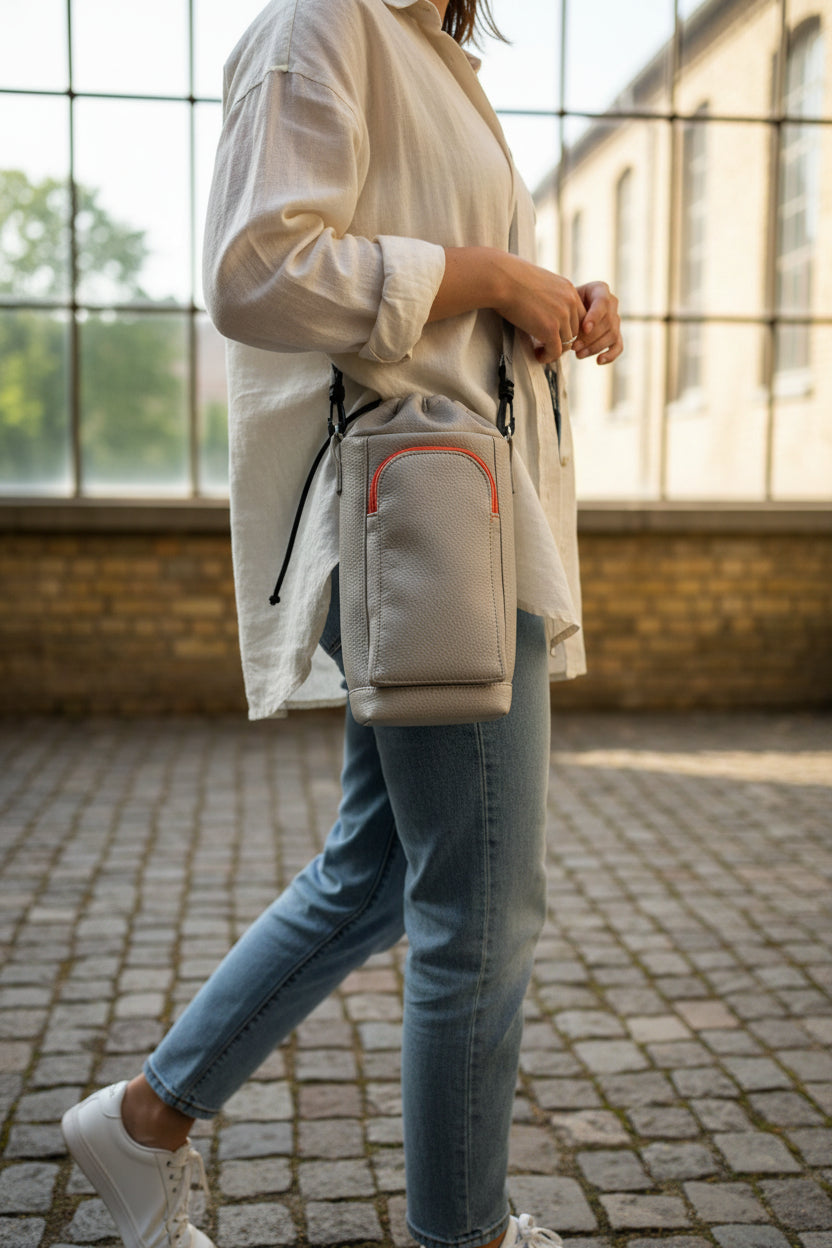 Faux Leather Bottle Holder Crossbody Bag