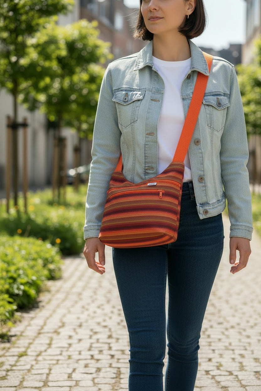 Sunset Stripe Crossbody Bag – Handmade Waterproof Canvas Purse