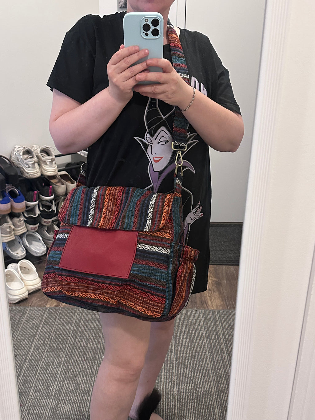 Handmade Boho Messenger Bag with Genuine Leather Pocket