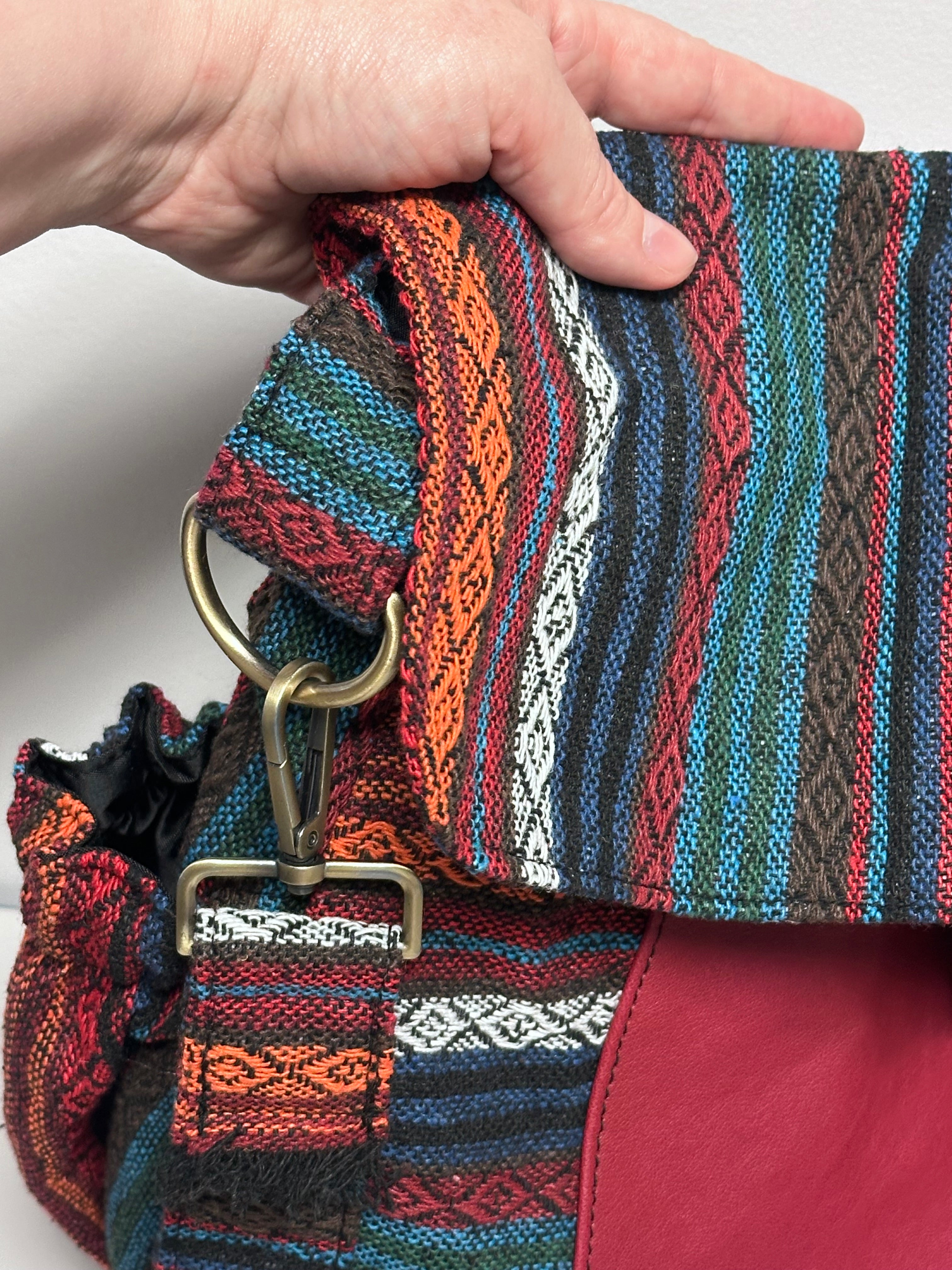 Handmade Boho Messenger Bag with Genuine Leather Pocket