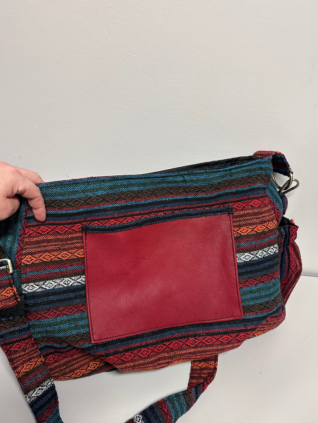 Handmade Boho Messenger Bag with Genuine Leather Pocket