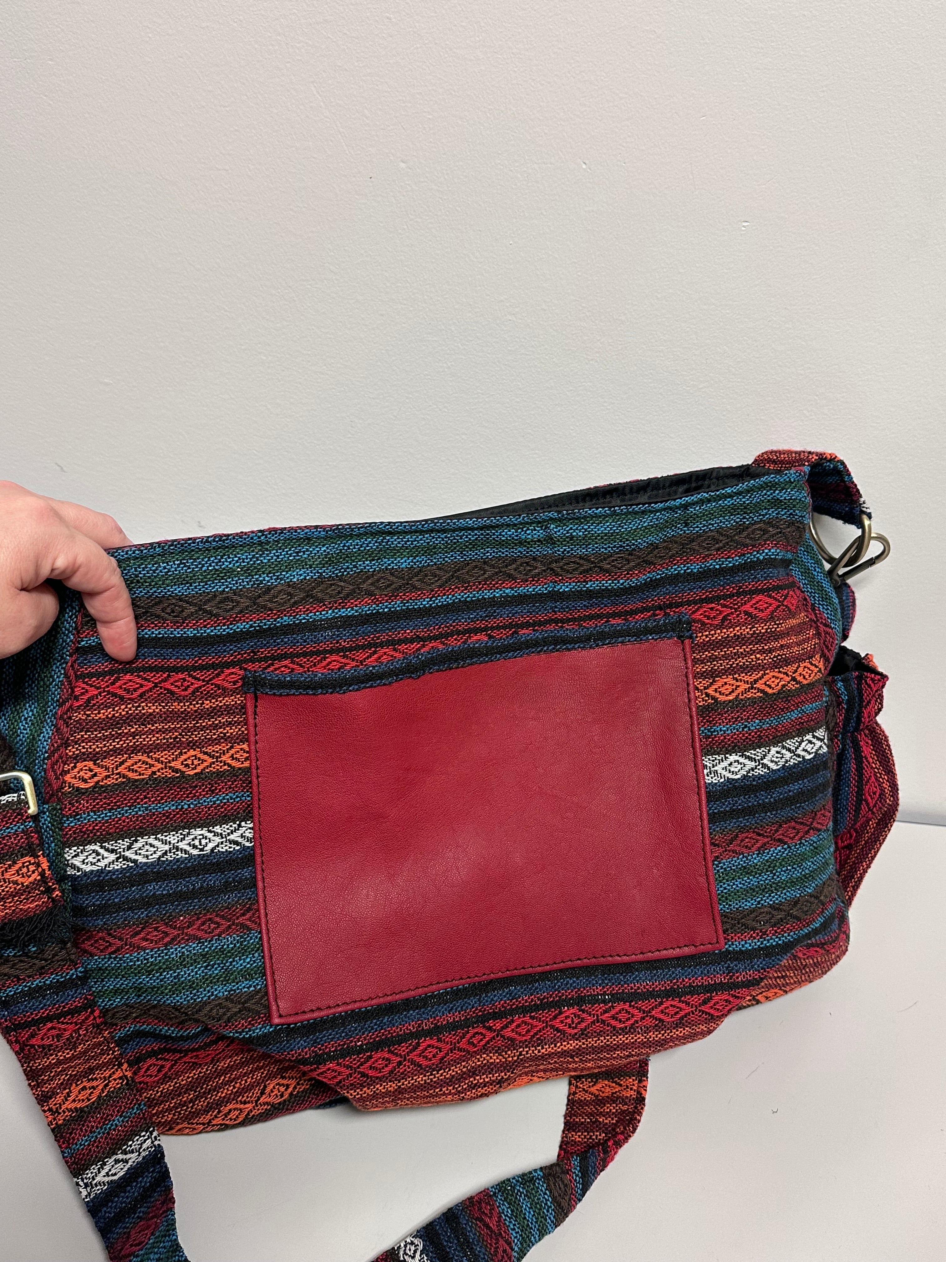 Handmade Boho Messenger Bag with Genuine Leather Pocket