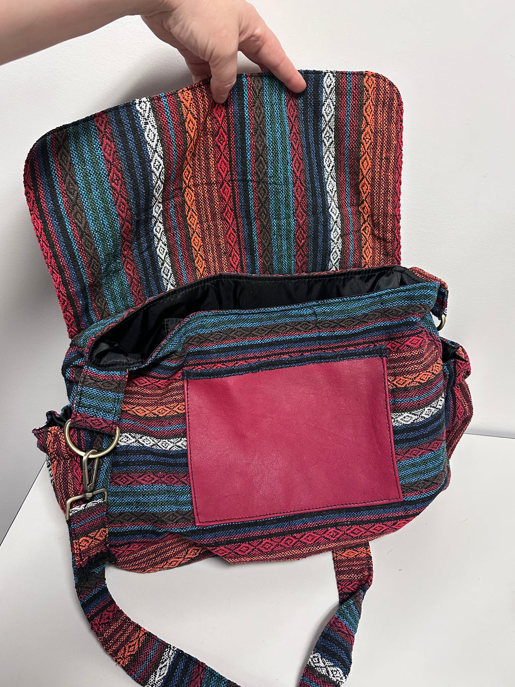 Handmade Boho Messenger Bag with Genuine Leather Pocket