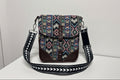 Boho Foldover Crossbody Bag – Tribal Tapestry & Leather