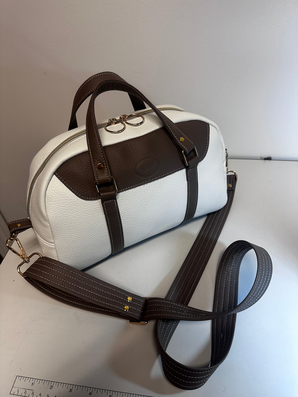 White and Mocha Cross-body Bag