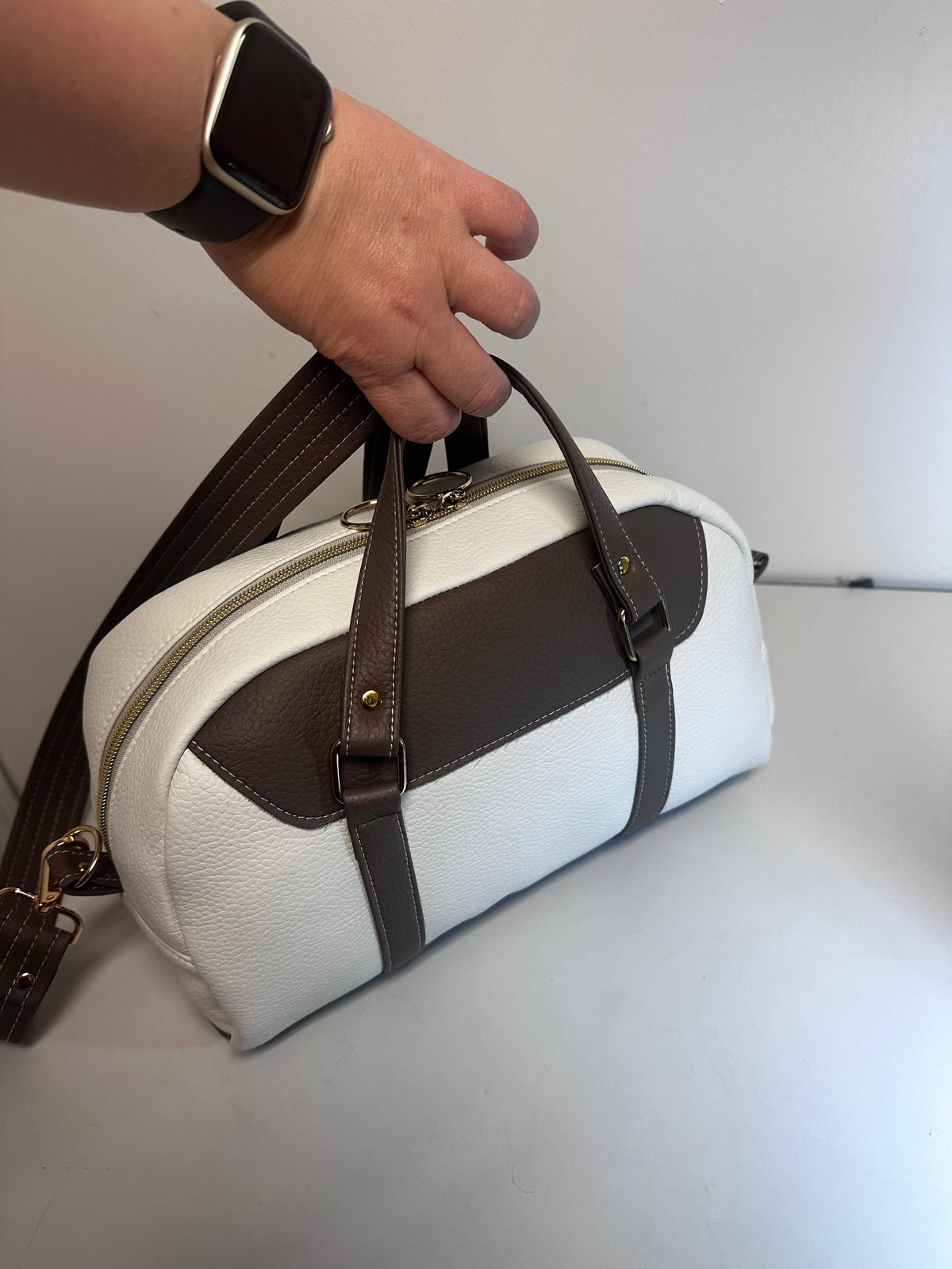 White and Mocha Cross-body Bag