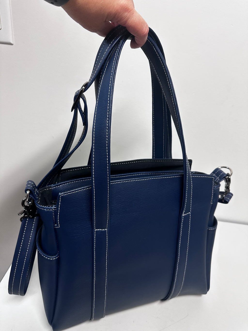 Navy Blue Faux Leather Handbag