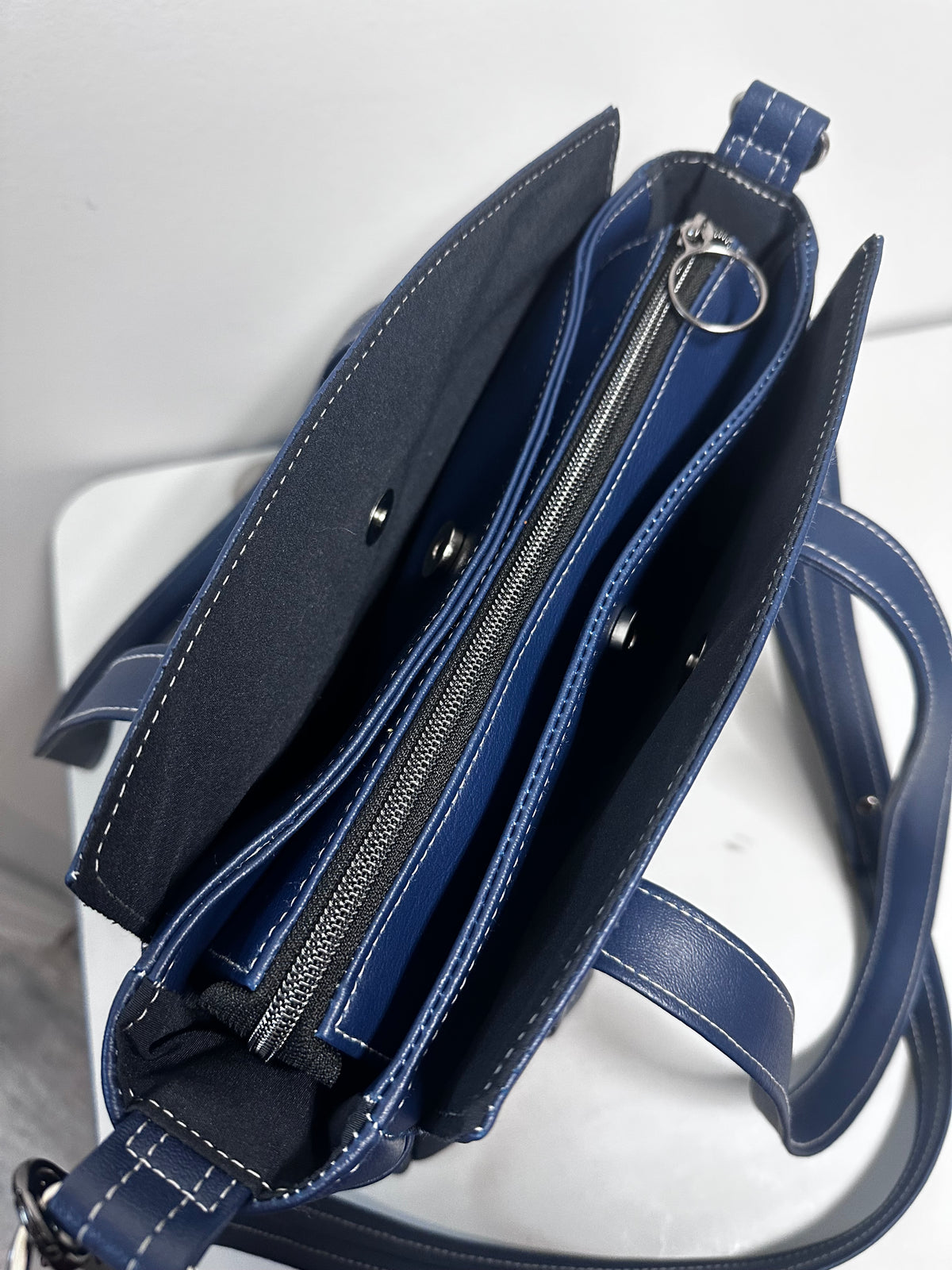 Navy Blue Faux Leather Handbag