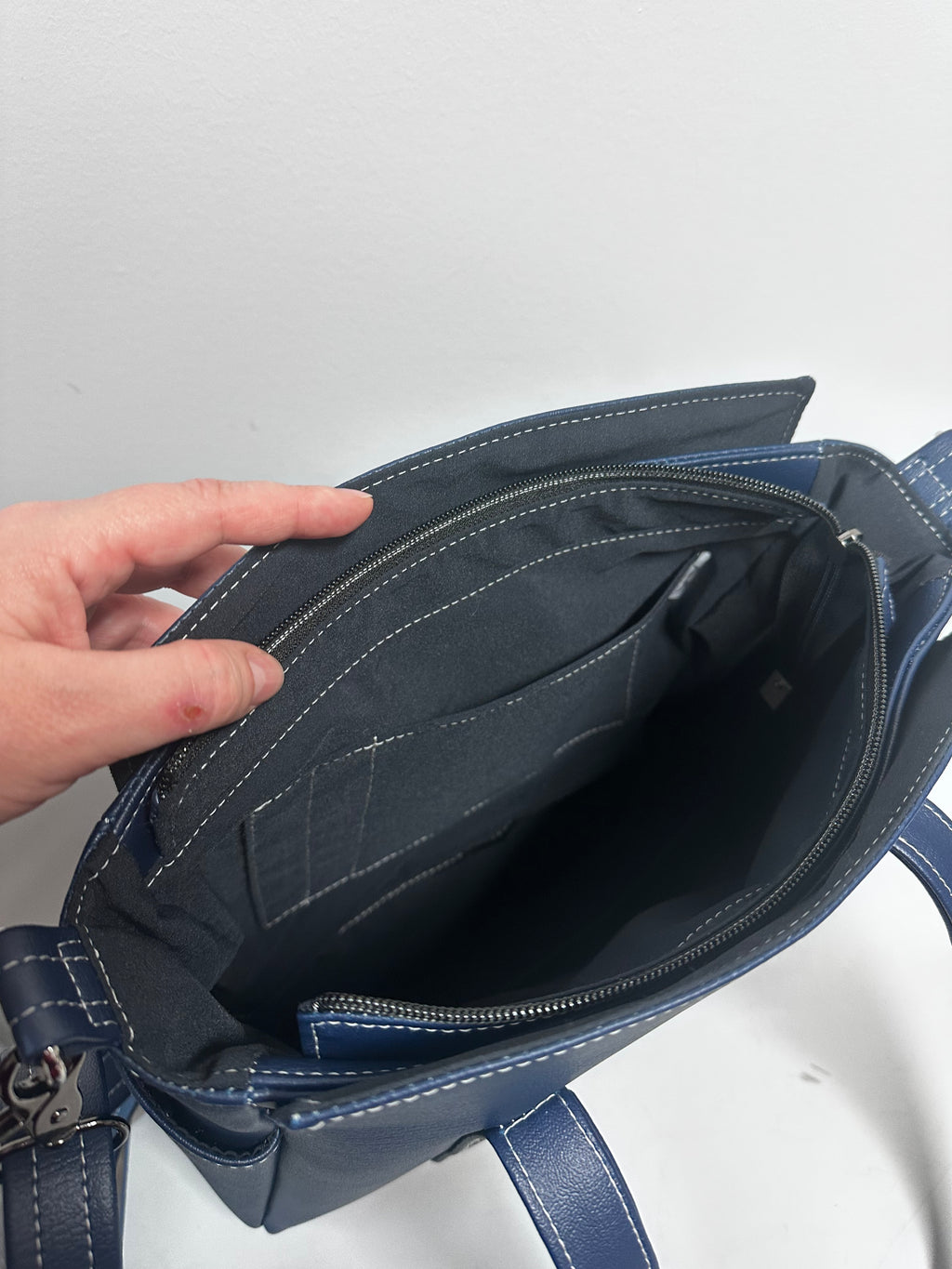 Navy Blue Faux Leather Handbag