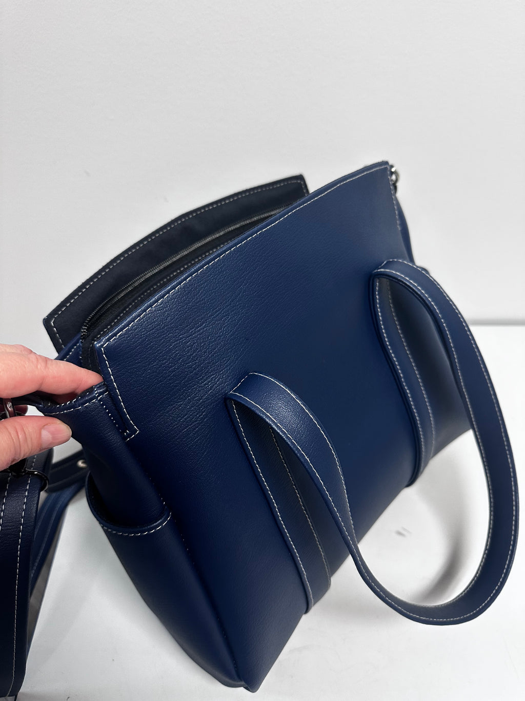 Navy Blue Faux Leather Handbag